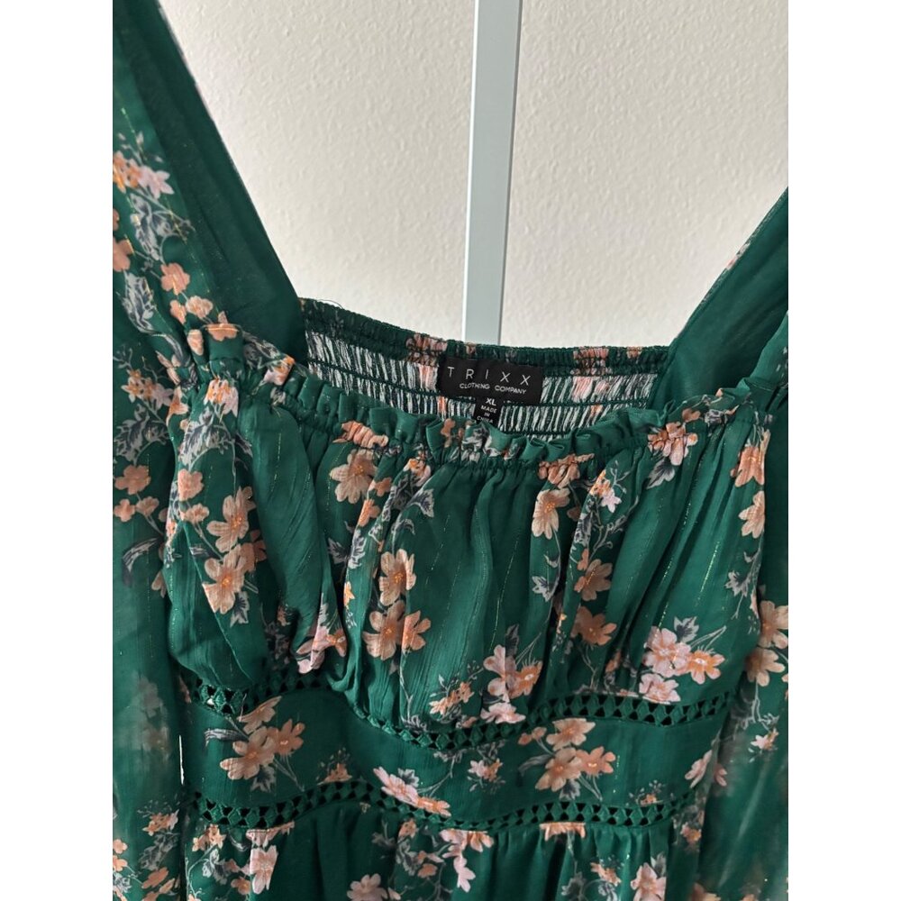 Peasant Top XL Floral Cottagecore Sheer Sleeves Crochet Smock Waist Boho Fairy - Picture 16 of 16